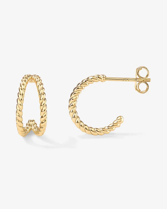 Best hoop earrings with intricate beaded details for a textured, stylish appearance-Double Twisted Rope Huggies