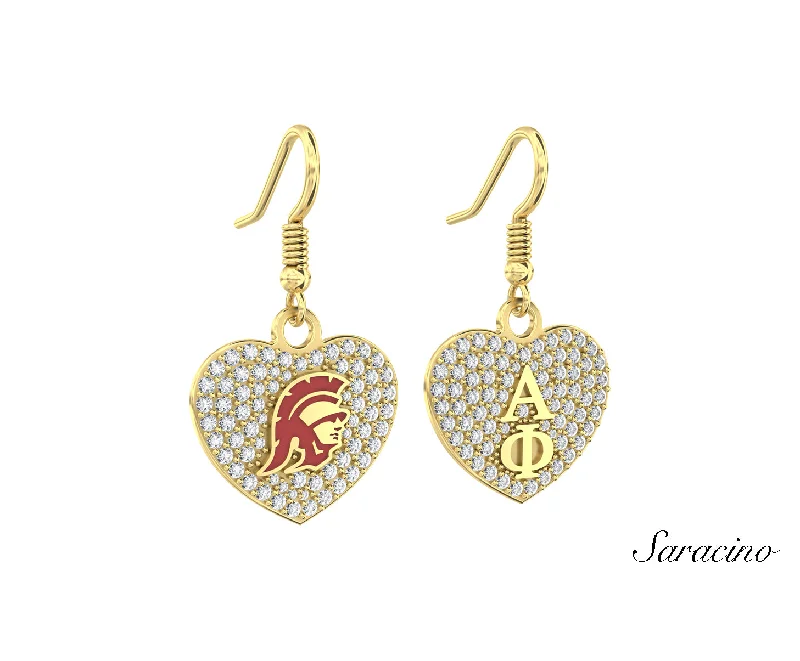 Hoop earrings with oversized pearl accents for a statement-making look-USC Alpha Phi Diamond Heart Earrings