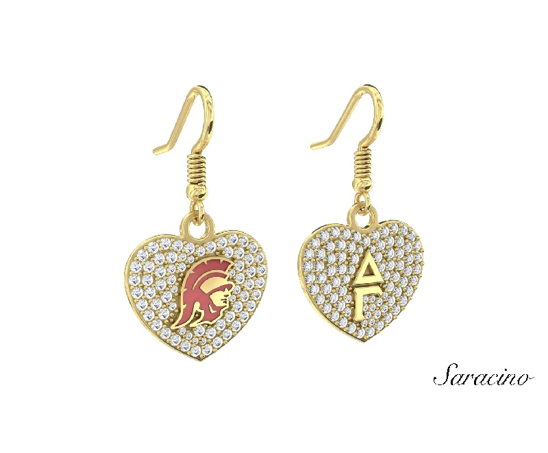 Best hoop earrings with minimal embellishments for a sleek and modern look-USC Delta Gamma Diamond Heart Earrings