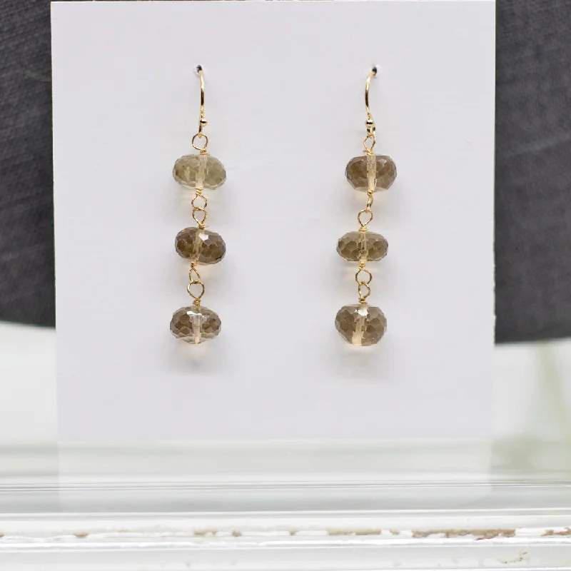 Best hoop earrings with gold-plated finishes for an affordable luxury vibe-Smoky Quartz 3 Stone Earrings