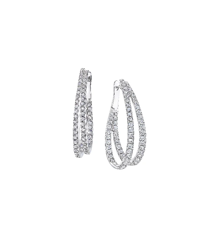 Hoop earrings with twisted metal designs for a dynamic and modern style-Sabel Collection White Gold 2 Row Split Diamond Hoop Earrings