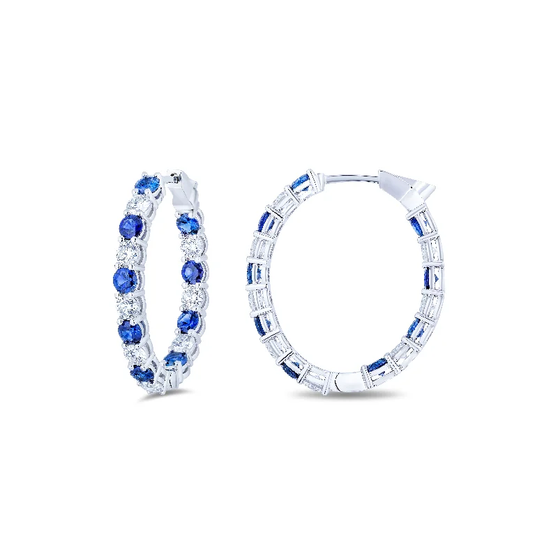 Best hoop earrings with gold-plated finishes for an affordable luxury vibe-Sabel Collection White Gold Alternating Sapphire and Diamond Hoop Earrings