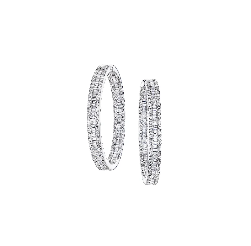 Best hoop earrings with Swarovski crystals for added sparkle and luxury-Sabel Collection White Gold Baguette and Round Diamond Hoop Earrings