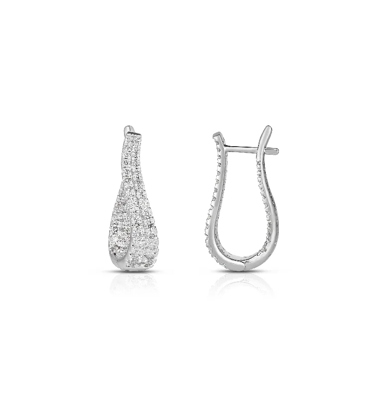 Best hoop earrings with sterling silver for an affordable and chic design-Sabel Collection White Gold Inside Out Diamond Wavy Earrings