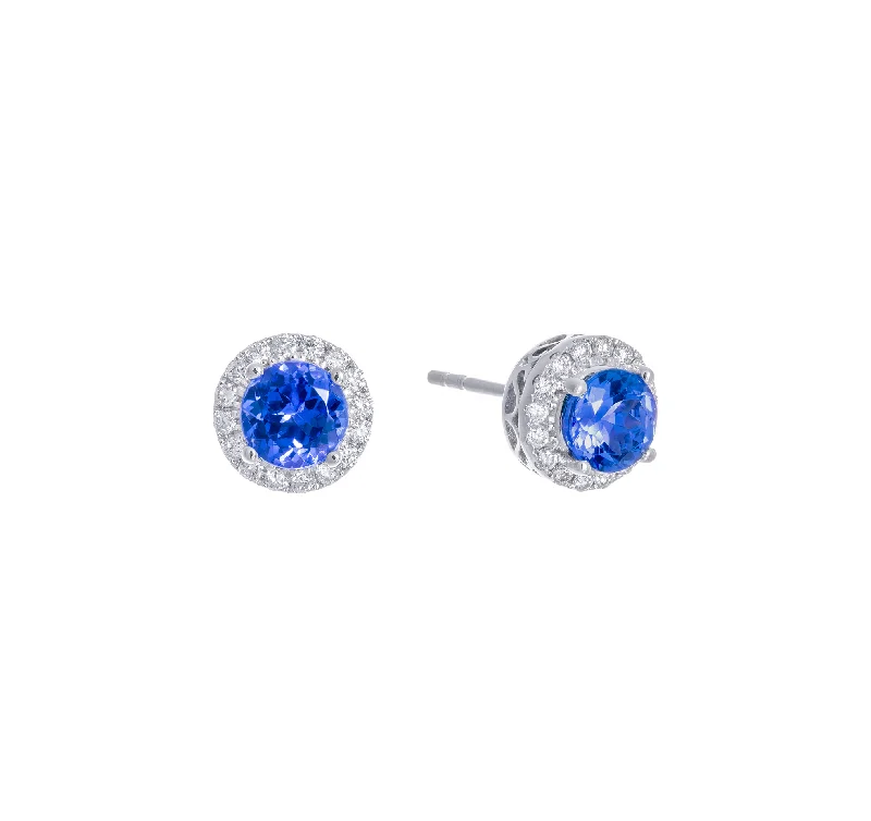 Hoop earrings with oversized designs for a bold, fashion-forward statement-Sabel Collection White Gold Round Tanzanite and Diamond Halo Earrings