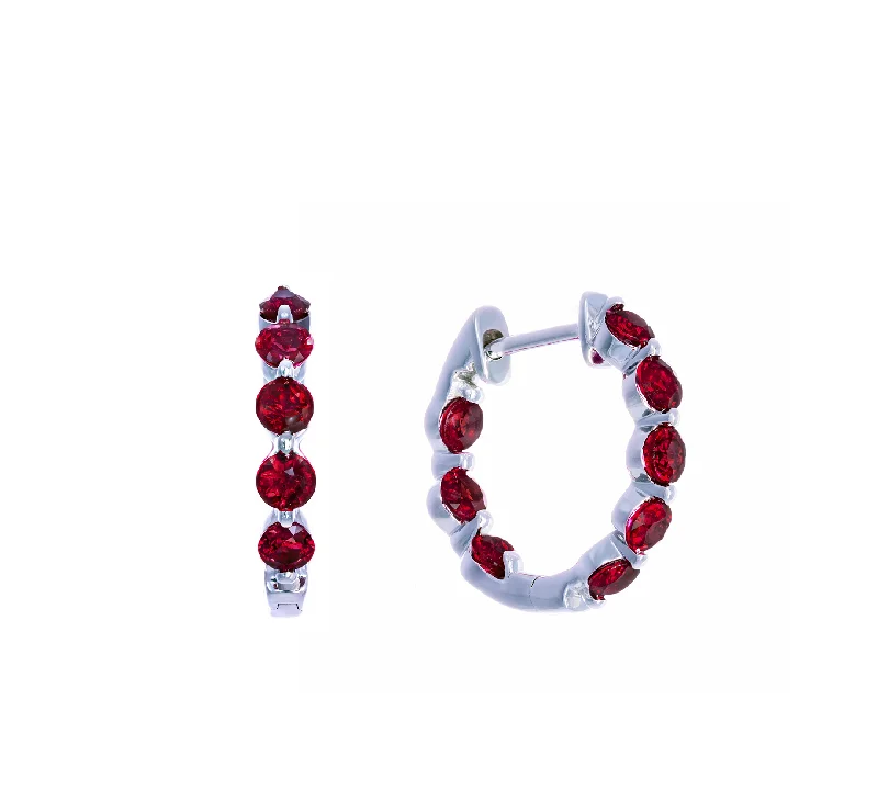 Best hoop earrings with blackened metal for an edgy and bold appearance-Sabel Collection White Gold Ruby Inside Out Hoop Earrings