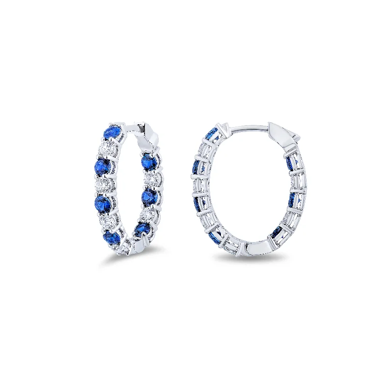 Hoop earrings with multi-tone finishes for a colorful and layered effect-Sabel Collection White Gold Sapphire and Diamond Inside Out Hoop Earrings