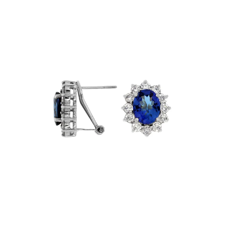 Best hoop earrings with vintage coins for a retro, antique-inspired style-Sabel Collection White Gold Tanzanite and Diamond Halo Earrings