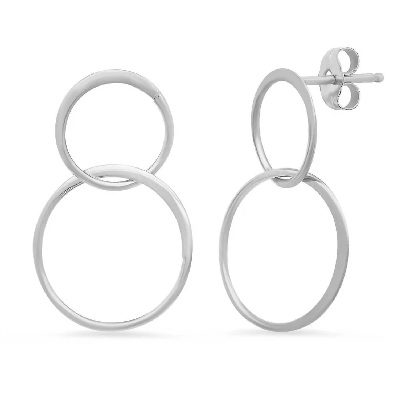 Best hoop earrings with satin ribbons for a soft, feminine appearance-Women's Double Halo Circle Earring In Sterling