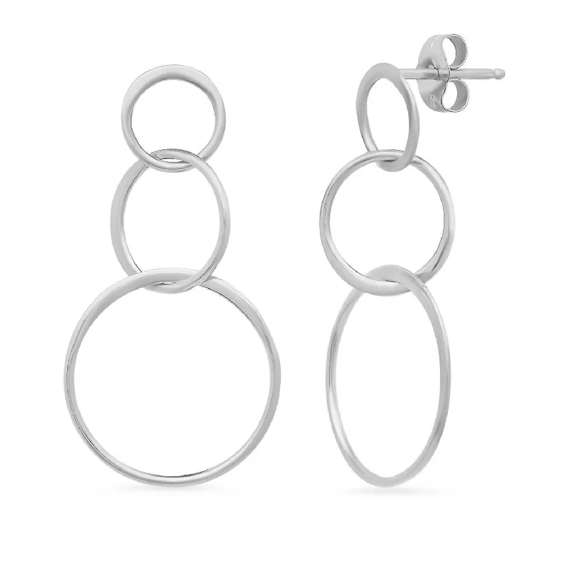 Best hoop earrings with geometric shapes for a modern and artistic appeal-Women's Triple Halo Circle Earring In Sterling Silver