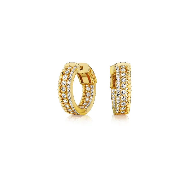 Best hoop earrings with lever-back closures for secure and easy wear-Sabel Collection Yellow Gold Bead and Diamond Hoop Earrings