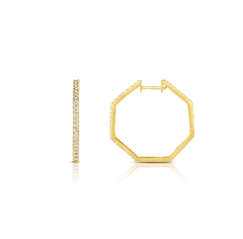 Hoop earrings with textured finishes for a vintage and classic style-Sabel Collection Yellow Gold Diamond Octagon Hoop Earrings