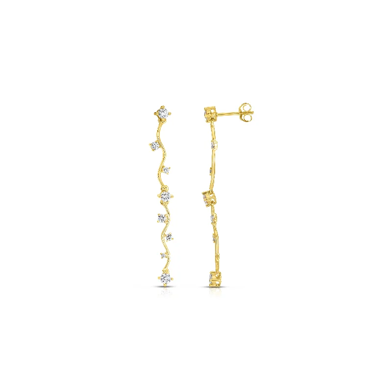 Best hoop earrings with delicate chain details for a trendy and stylish design-Sabel Collection Yellow Gold Diamond Wavy Dangle Earrings