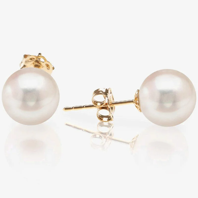 Hoop earrings with braided patterns for a detailed and textured finish-Yellow Gold Freshwater Pearl Studs