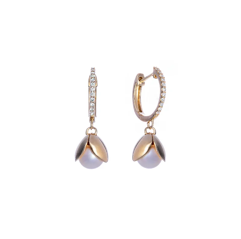 Best hoop earrings with minimalist designs for a clean and modern aesthetic-Sabel Collection Yellow Gold Pearl Flower Bud and Diamond Accent Earrings