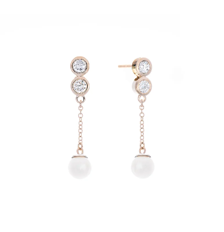 Hoop earrings with rhinestone-studded rims for a glamorous touch-Sabel Collection Yellow Gold Round Diamond and Pearl Dangle Earrings