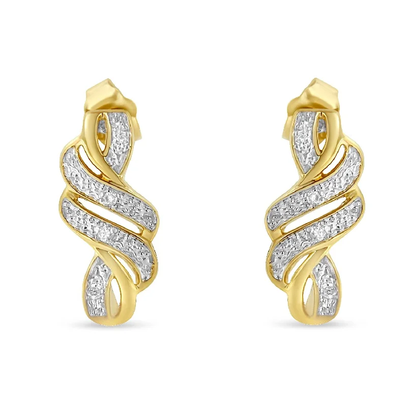 Best hoop earrings with blackened metal for an edgy and bold appearance-Yellow Plated Sterling Silver Round Cut Diamond Swirl Earrings